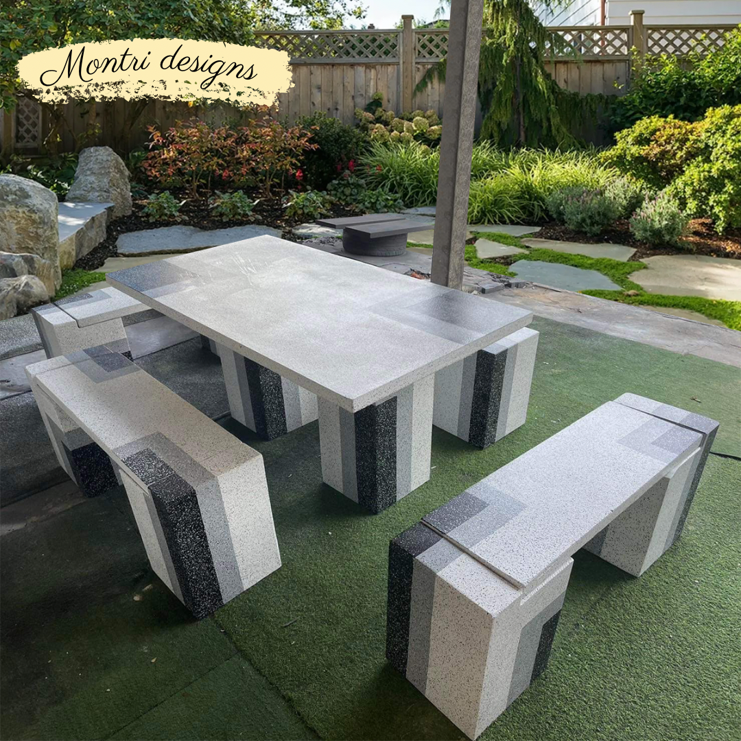 โต๊ะสนามกลางแจ้ง โต๊ะสนาม ชุดโต๊ะสนาม ชุด 8 ที่นั่ง ลายหินอ่อน