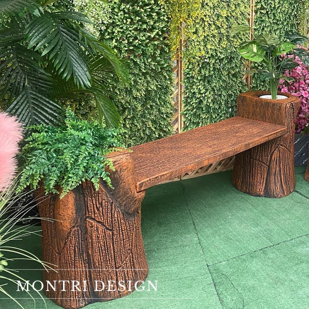 เก้าอี้สนามปูนลายไม้ 2in1 เก้าอี้กระถางต้นไม้ งาน DIY ทำจากปูนปั้นสด เสมือนไม้จริง ดูเป็นธรรมชาต ปัดสีด้วยมือสุดปราณีต