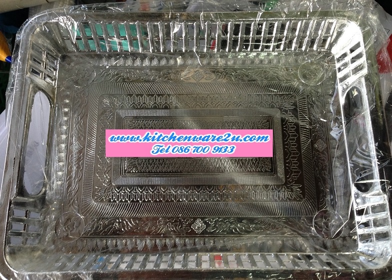 P09237 ถาดเหลี่ยม พลาสติกชุบสีเงิน (12*10 นิ้ว) ราคาส่งต่อ 1 โหล:12 ใบ