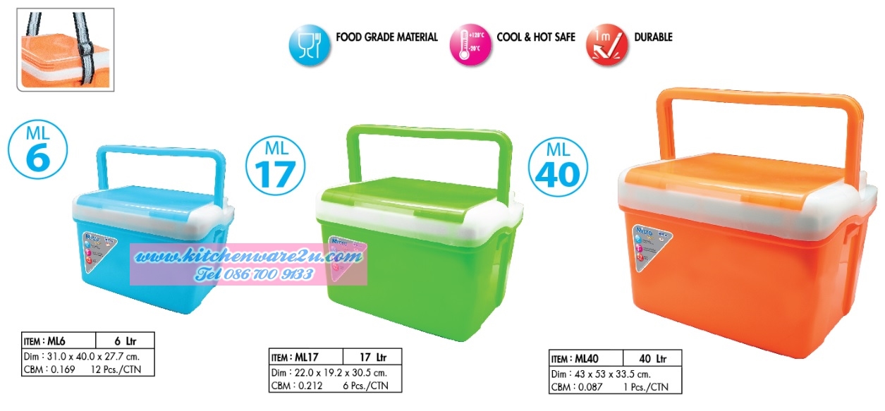 P08805 กระติกทรงเหลี่ยม 40 ลิตร ฟ้าเขียวแดง เกรดเอ (ราคาส่งต่อ 3 ใบ:เฉลี่ย 760 บต่อใบ) (ุ12 ใบ เหลือ 720 บต่อใบ)