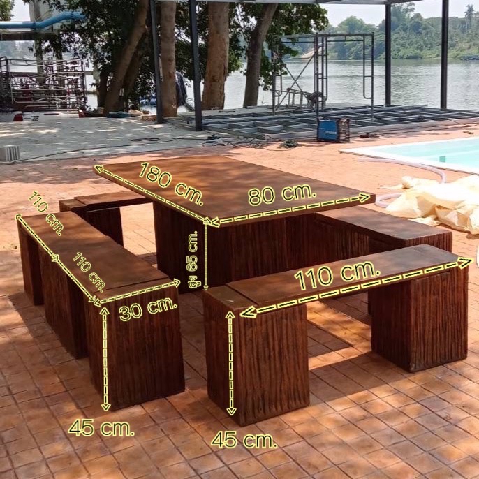 โต๊ะสนามลายไม้ สไตล์โมเดิร์น ชุดโต๊ะสนามกลางแจ้ง ชุดโต๊ะสนาม โต๊ะสนามกลางแจ้ง ชุด 12 ที่นั่ง ขนาด 180*80 cm.