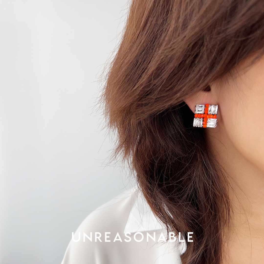 ต่างหู สีส้ม ต่างหูคลิป ต่างหูก้านเงินแท้ น้ำหนักเบา สวยใส่สบาย UA0812-02 Unreasonable Accessories