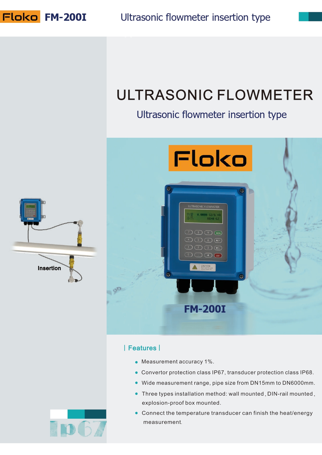 FM-200I-TC-1 (transducer sensor TC-1) เครื่องวัดอัตราการไหลของเหลว แบบอุลตร้าโซนิคชนิดเจาะท่อ
