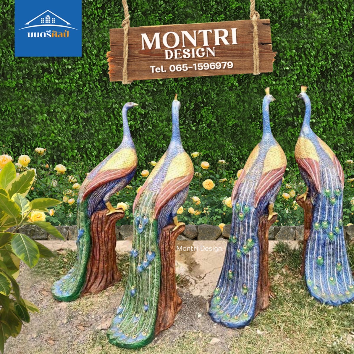 นกยูงปูนปั้น นกยูงเสริมฮวงจุ้ย สูง 150 cm. รุ่น LC11 คู่ละ 8900 สามารถระบุสีตามต้องการได้