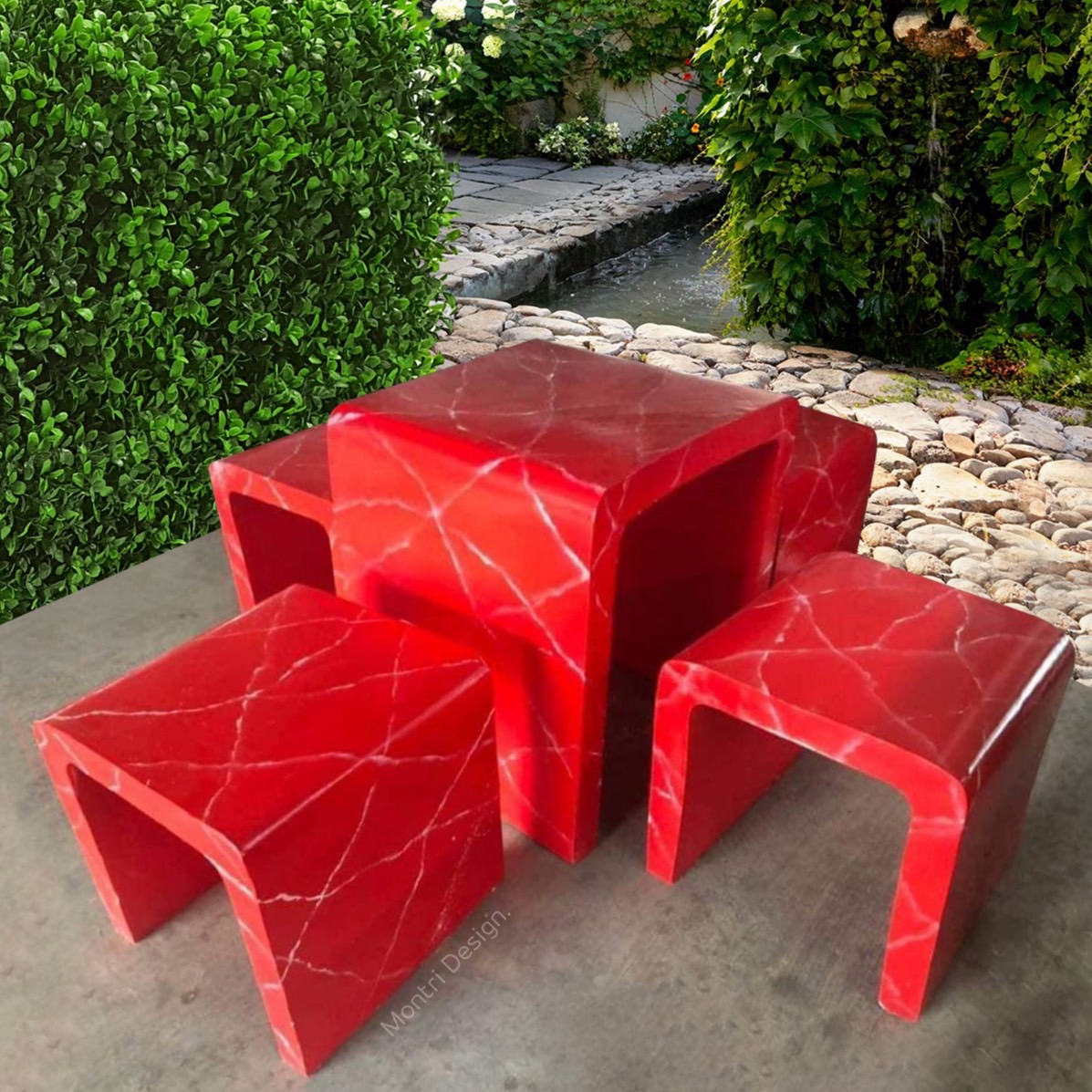 เก้าอี้ปูนซีเมนต์สไตล์ลอฟท์ รุ่น Loft01 สีแดงสลัดขาว โต๊ะลอฟท์ โต๊ะปูนลอฟท์ โต๊ะม้าหินลอฟท์