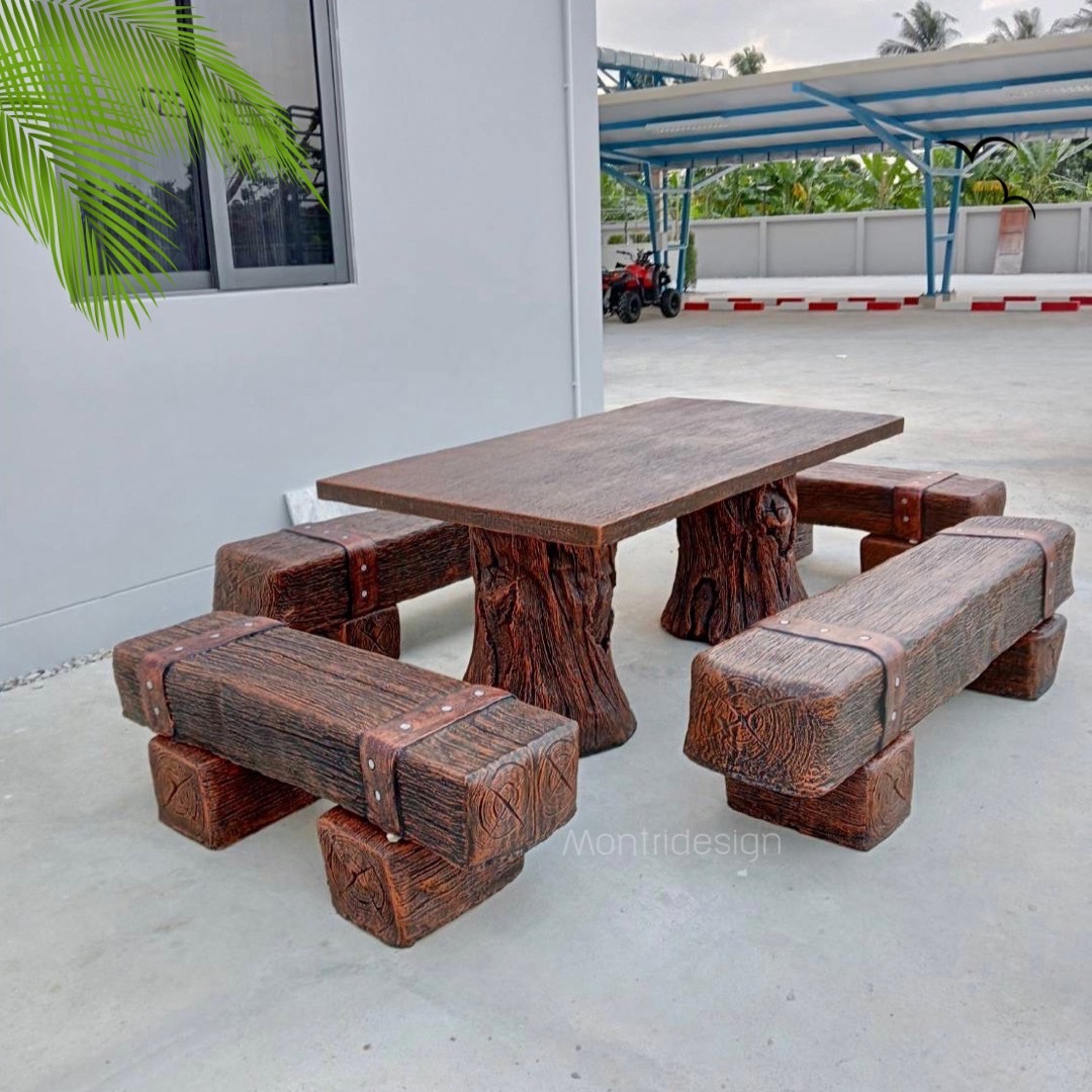 โต๊ะปูนลายไม้ ชุดโต๊ะปูนลายไม้ โต๊ะลายไม้ รุ่น ingFah 99 แผ่นโต๊ะ ยาว 170 cm. กว้าง 90 cm.