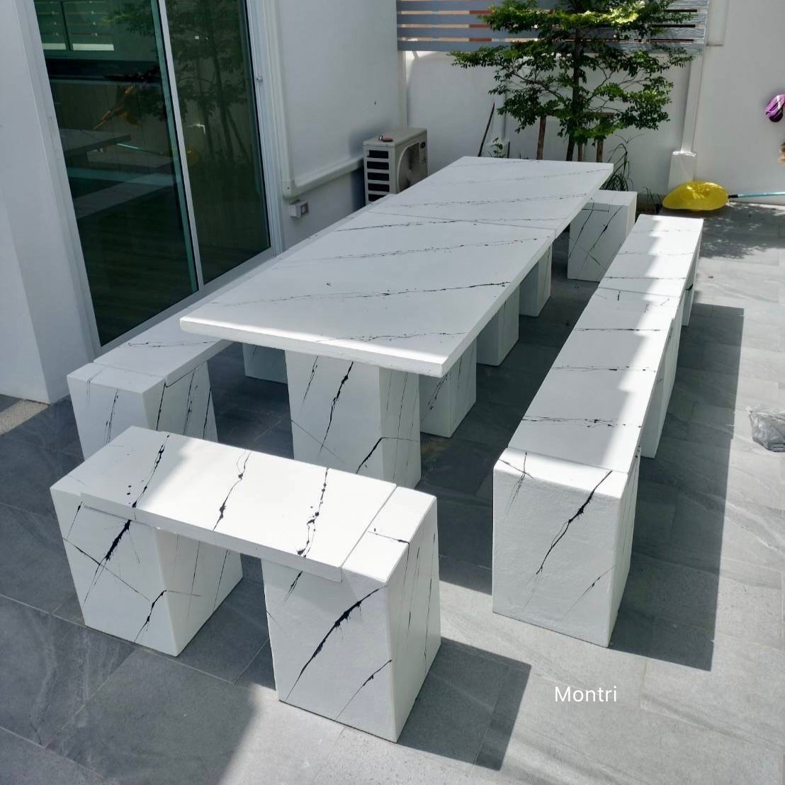 ชุดโต๊ะสนาม โต๊ะสนาม โต๊ะสนามกลางแจ้ง ชุดโต๊ะสนามกลางแจ้ง โต๊ะสนามใกล้ฉัน ขนาด 2.4 เมตร สีขาวสลัดดำ