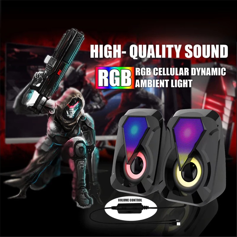 ลำโพง ลำโพงคอมพิวเตอร์ รุ่น RGB ลำโพงเบสหนักๆ เบสดีๆ ลำโพง ใช้งานได้กับโน๊ตบุ๊คแล็ปท็อป รุ่น E-1053