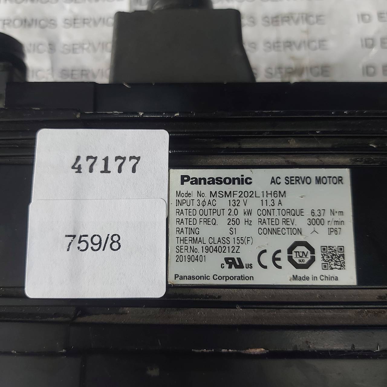 SERVO MOTOR " PANASONIC " MODEL : MSMF202L1H6M