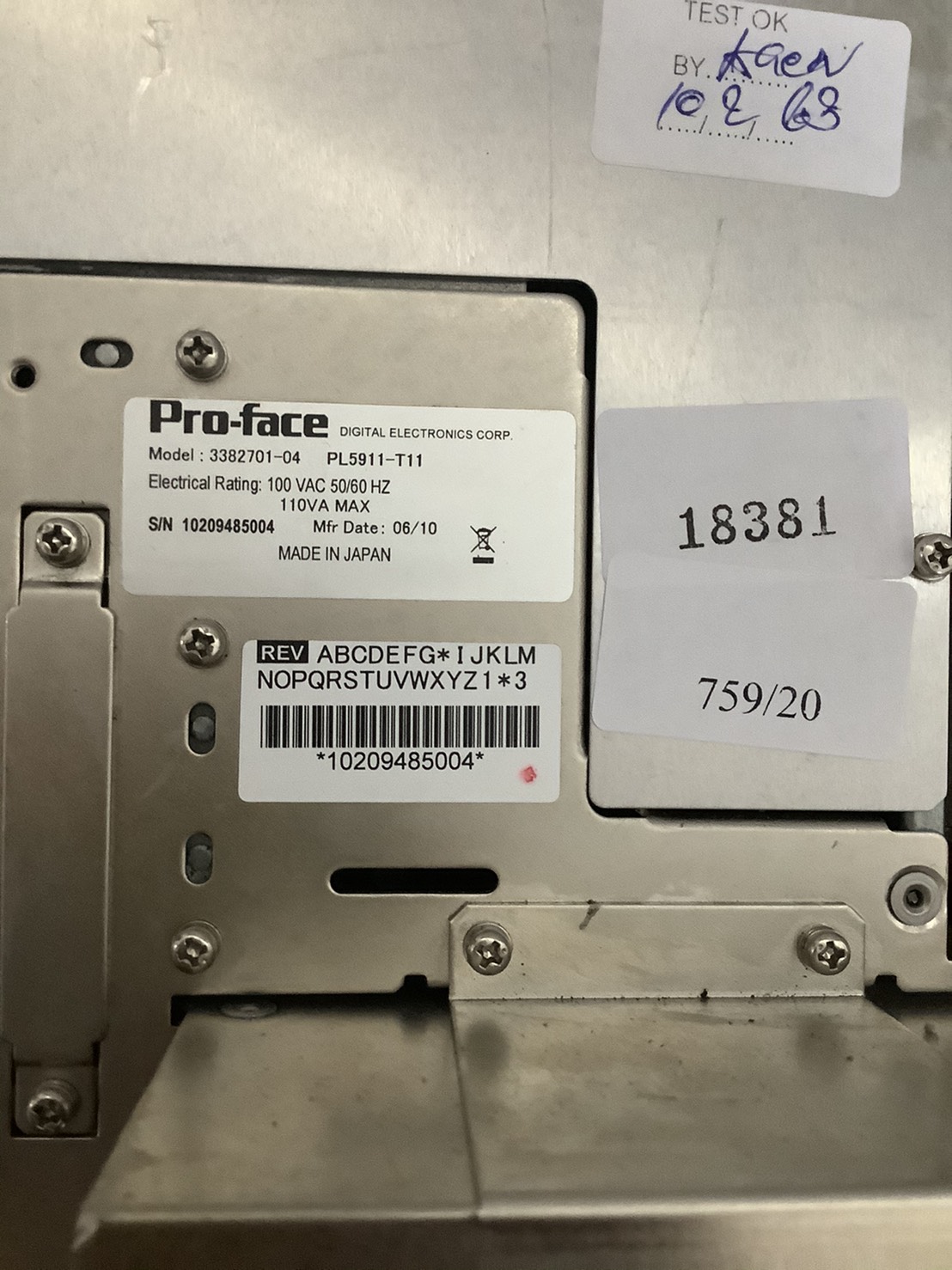 HMI " PROFACE " MODEL : PL5911-T11