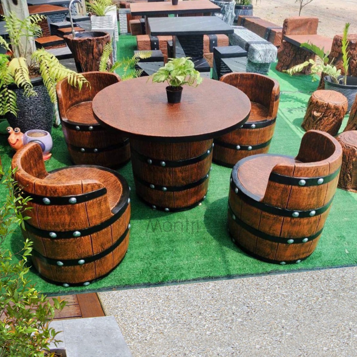 ชุดโต๊ะสนาม Diy ชุดโต๊ะถังเบียร์ ชุด 4 ที่นั้่ง สินค้าทำจากปูนซีเมนต์เสริมใยมะพร้าว ช่วยให้น้ำหนักเบาเคลื่อนย้ายสะดวก