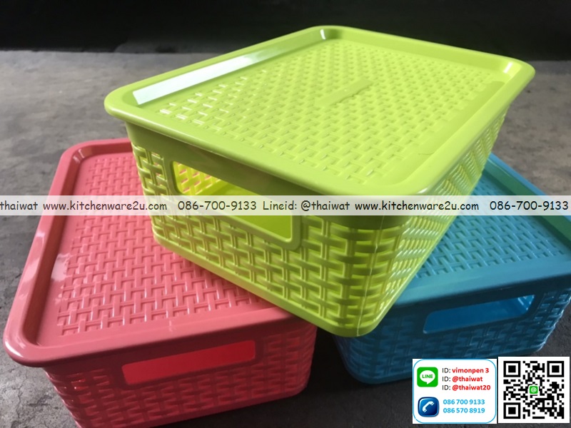 P10675 ตะกร้าฉลุมีฝา (21*27*10 cm) สีหวาน ขายดีมาก ราคาส่งต่อ 1 โหล:12 ใบ ขายส่งตะกร้ามีฝา