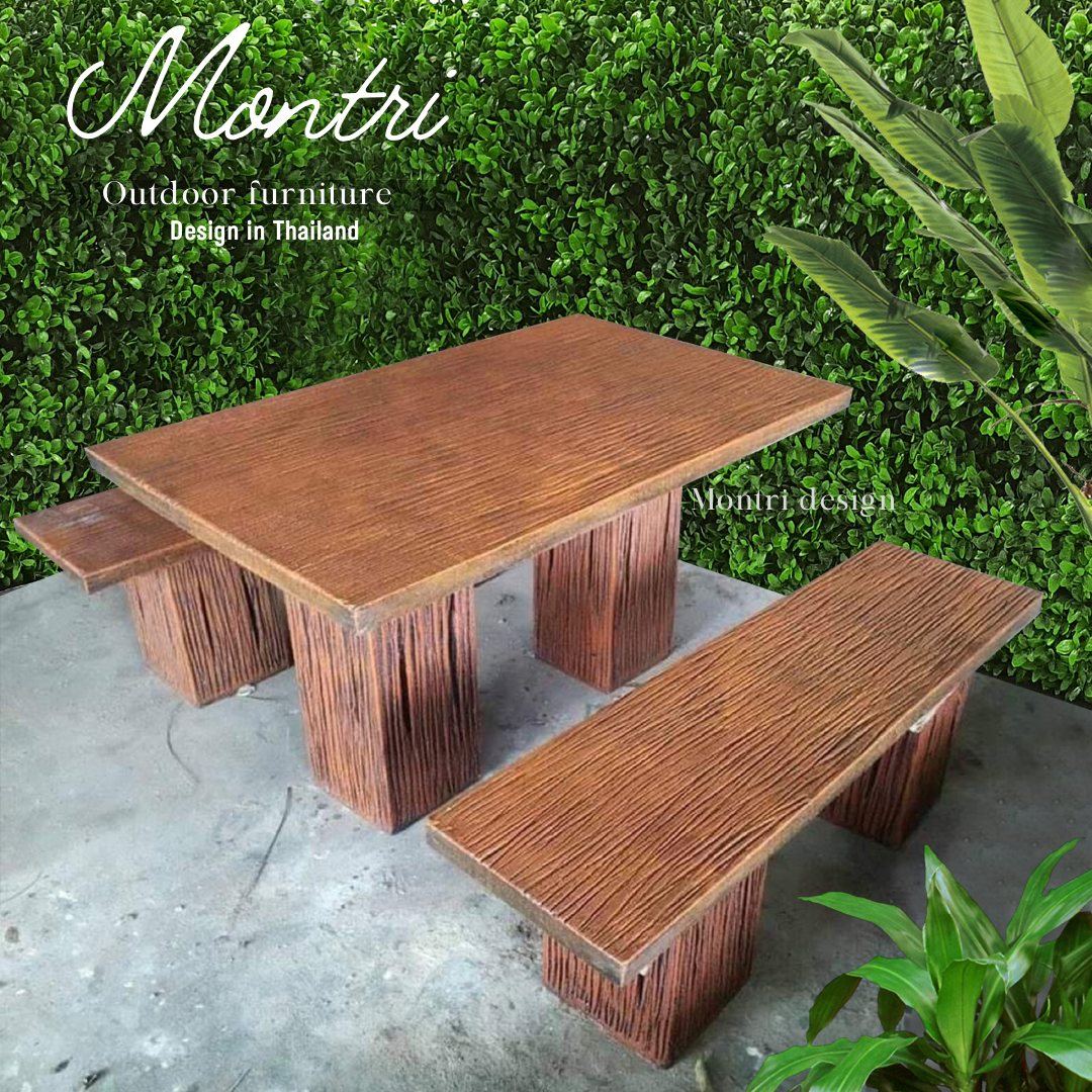 ชุดโต๊ะปูนลายไม้ รุ่น mini size โต๊ะปูนลายไม้ โต๊ะสนามกลางแจ้ง โต๊ะปูนลายไม้