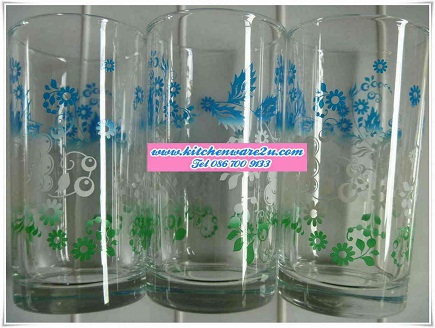 P05495 แก้วใส พิมพ์ลาย (6*6*12 cm) หลากหลายลาย 10 ออนซ์ (ราคาส่งต่อกล่อง: กล่องละ 6 โหล : 72 ใบ)