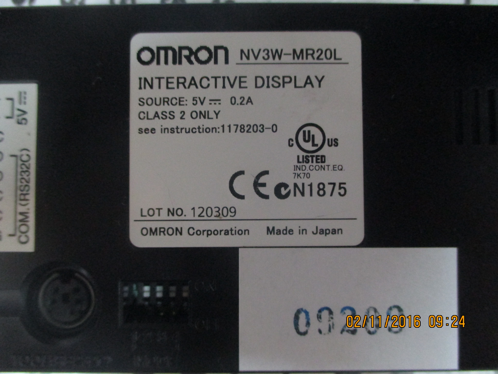 LCD TOUCH SCREEN " OMRON " MODEL : NV3W-MR20L