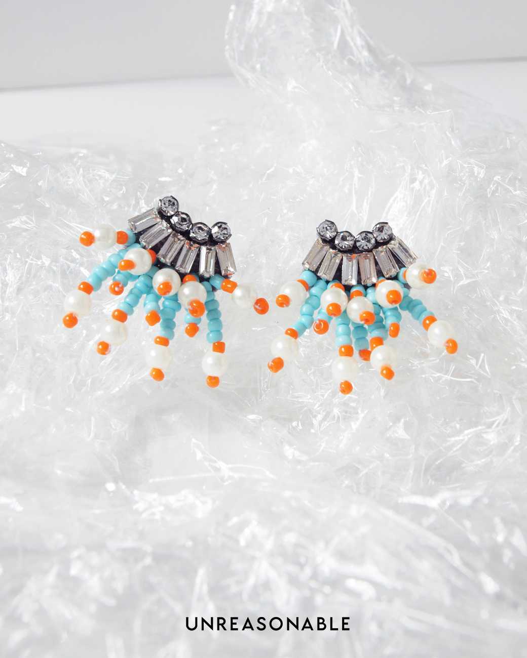 ต่างหูลูกปัด Handmade ต่างหูคลิป ต่างหูก้านเงินแท้ น้ำหนักเบา UA0858-01 Unreasonable Accessories