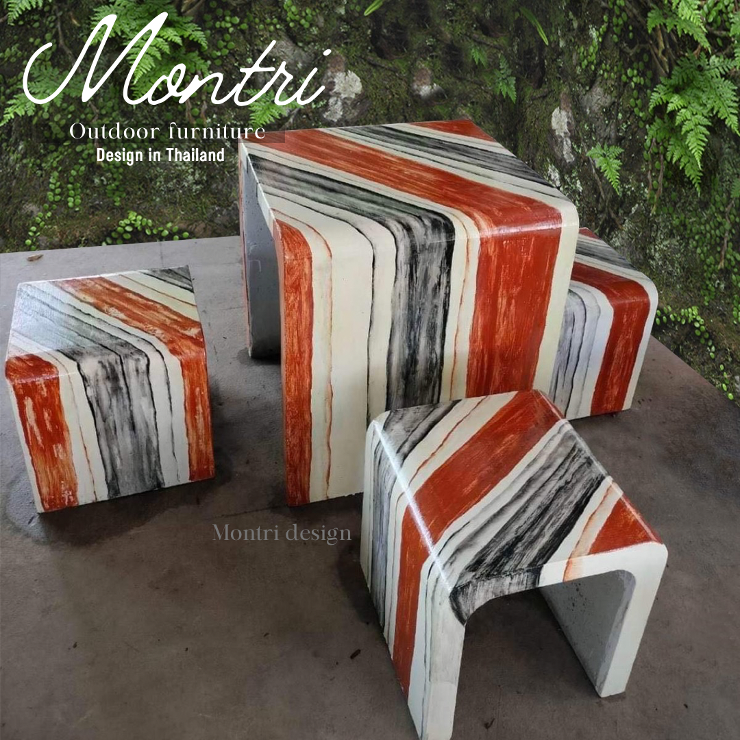 เก้าอี้ปูนซีเมนต์สไตล์ลอฟท์ รุ่น Loft mini สี ส้มเทาลายเฉียง โต๊ะปุนสไตล์ลอฟท์