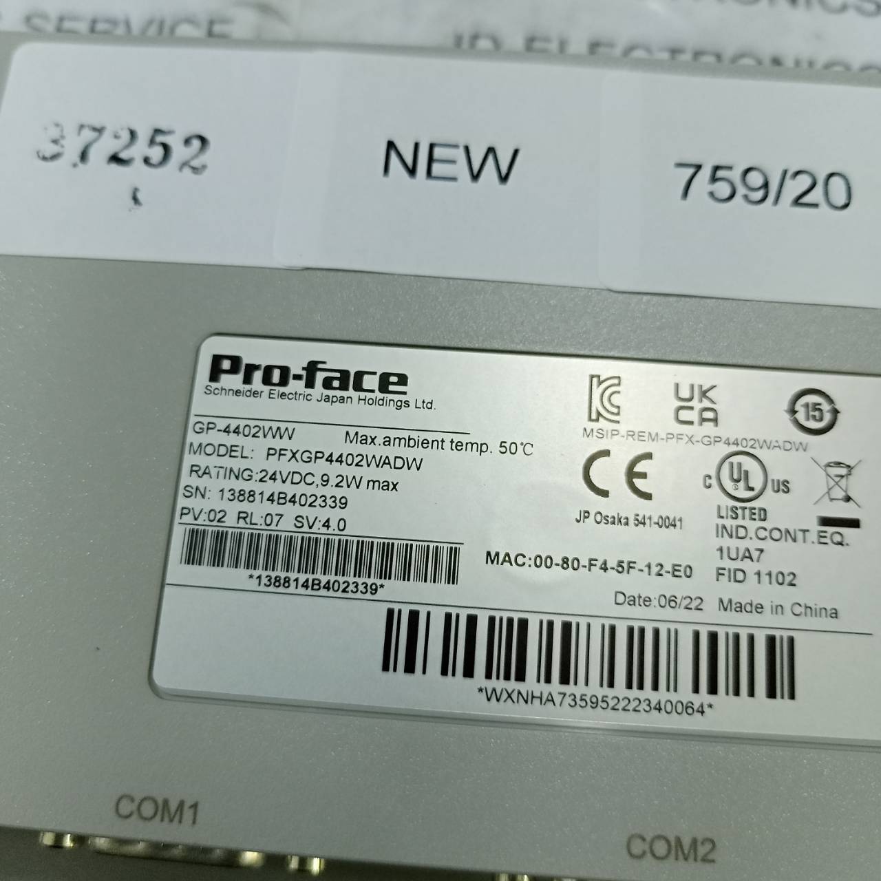 HMI " PROFACE " MODEL : PFXGP4402WADW