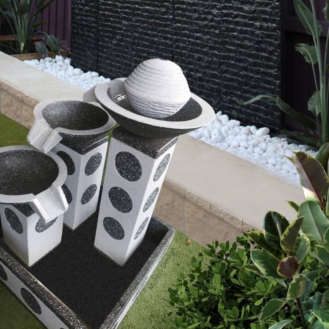 น้ำพุเสริมฮวงจุ้ย น้ำล้นแต่งสวน ชุดน้ำล้น ชุดน้ำพุตั้งพื้น ฟรีปั้มน้ำพร้อมติดตั้ง รุ่น น้ำเท 3 ชั้น