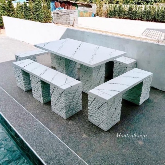 ชุดโต๊ะสนาม โต๊ะปูนสนาม โต๊ะโมเดิร์น โต๊ะปูนสนามโมเดิร์น ชุด 10 ที่นั่ง โต๊ะยาว 150 เมตร กว้าง 80 cm.