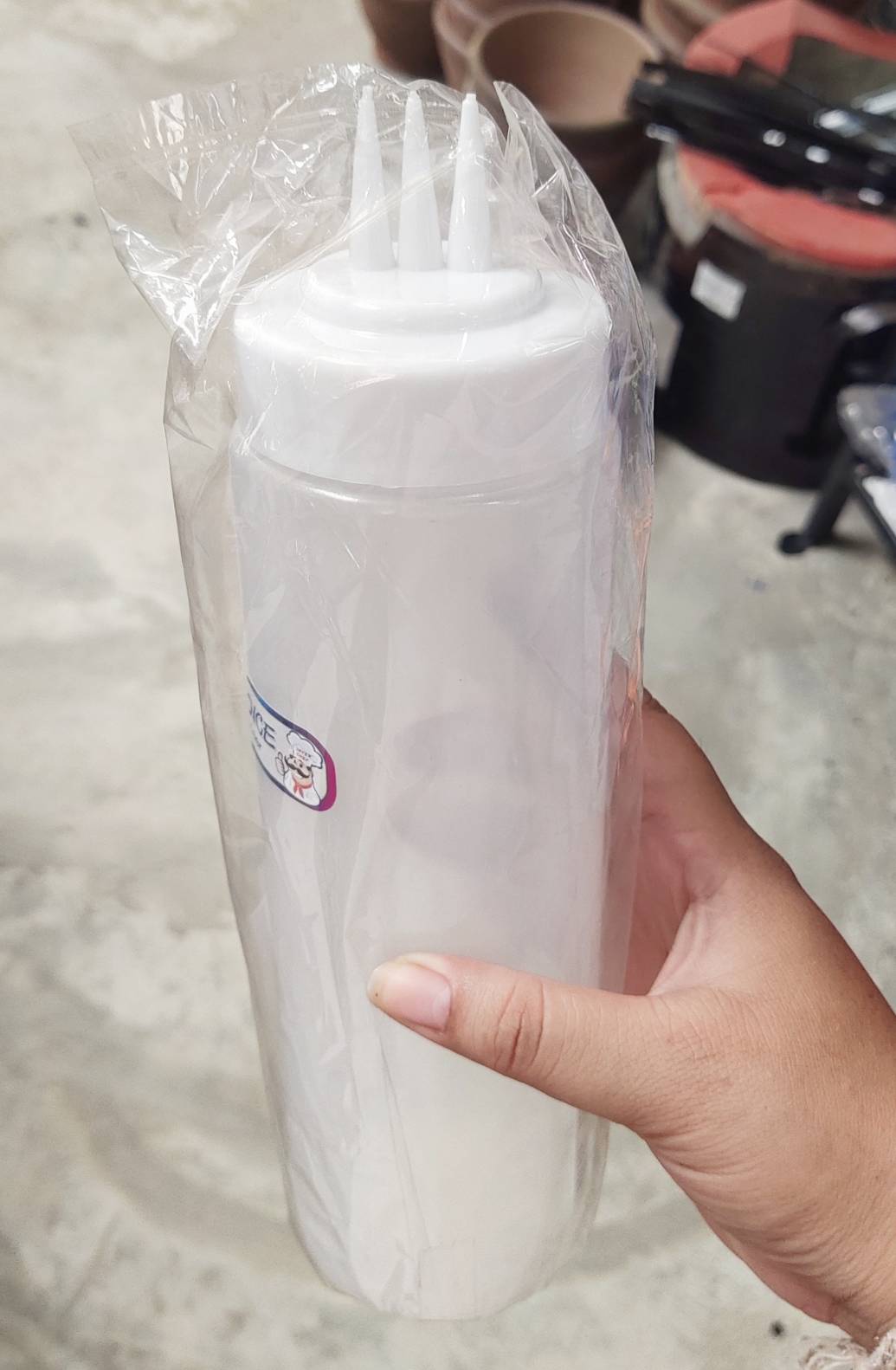ขวดซอส ขวดบีบ สีใสขาว แบบ 3 รู เกรดA ขนาด 700 ml