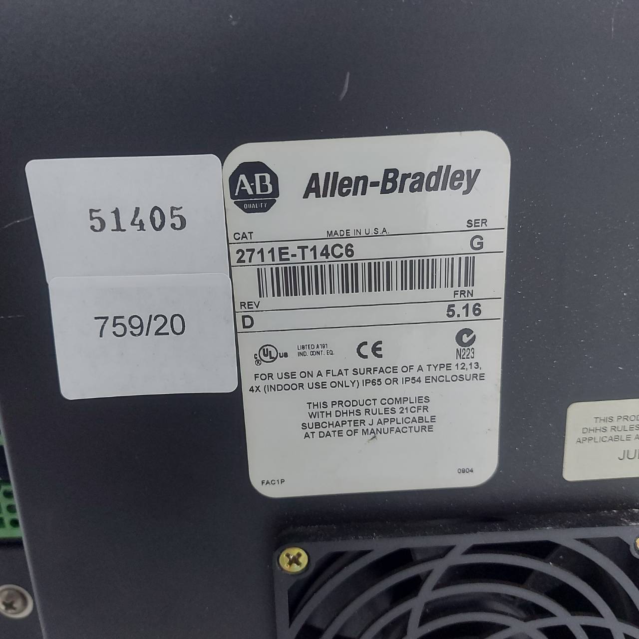 LCD TOUCH SCREEN " ALLEN-BRADLEY " MODEL : 2711E-T14C6
