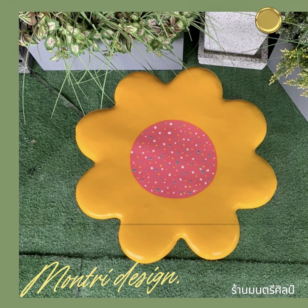 เก้าอี้ปูนรูปดอกไม้ สุดน่ารัก เก้าอี้ดอกไม้ปูนปั้น เก้าอี้ปูนปั้นรูปดอกไม้ ม้านั่งสนามในสวน (สีเหลือง)