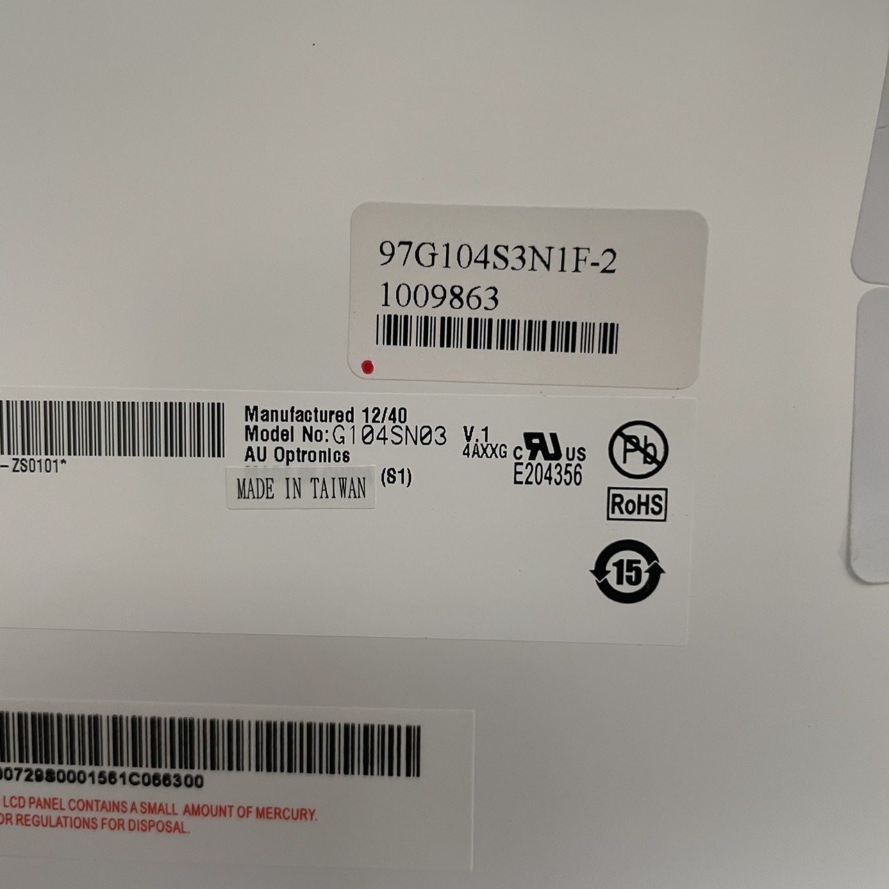 LCD PANEL " AUO " MODEL : G104SN03 V.1