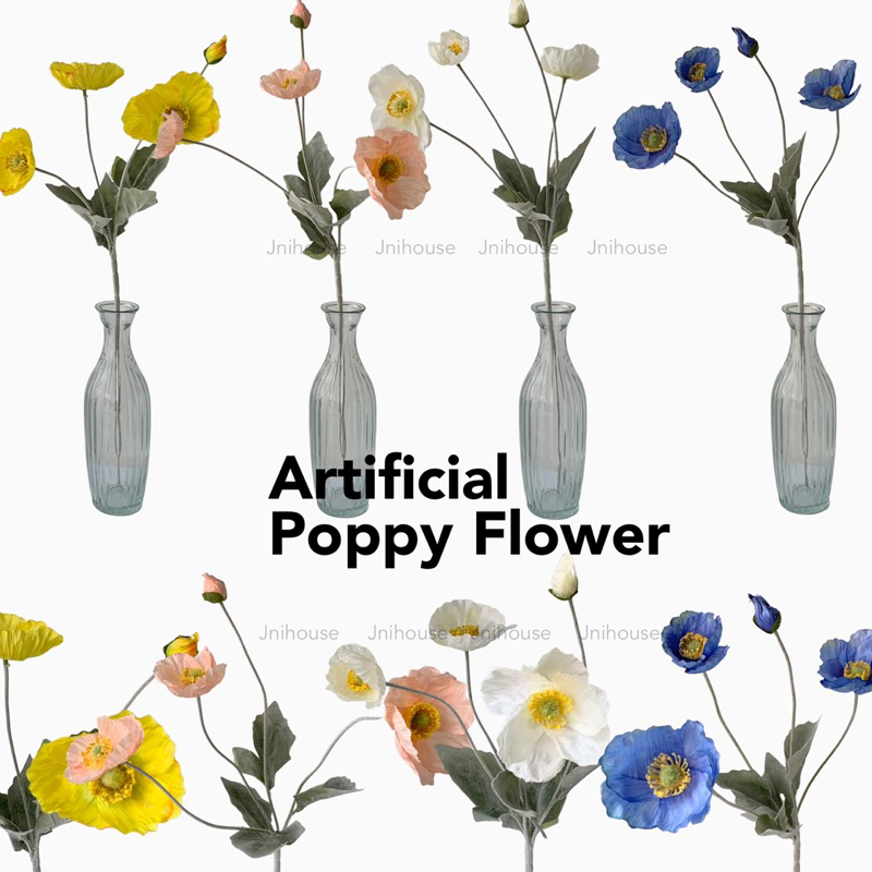[พร้อมส่ง] Jnihouse : ดอกป๊อปปี้ ดอกไม้ปลอม Poppy Flower (Short leaf hairs)