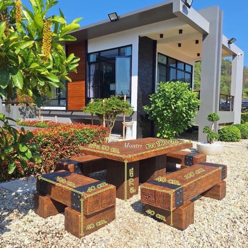 ชุดโต๊ะไม้หมอน โต๊ะสนามกลางแจ้ง ขนาด 180*90 cm. งานแข็งแรงคงทน ทนแดด ทนฝน ใช้งานได้ในระยะยาว จัดส่งทั่วประเทศ