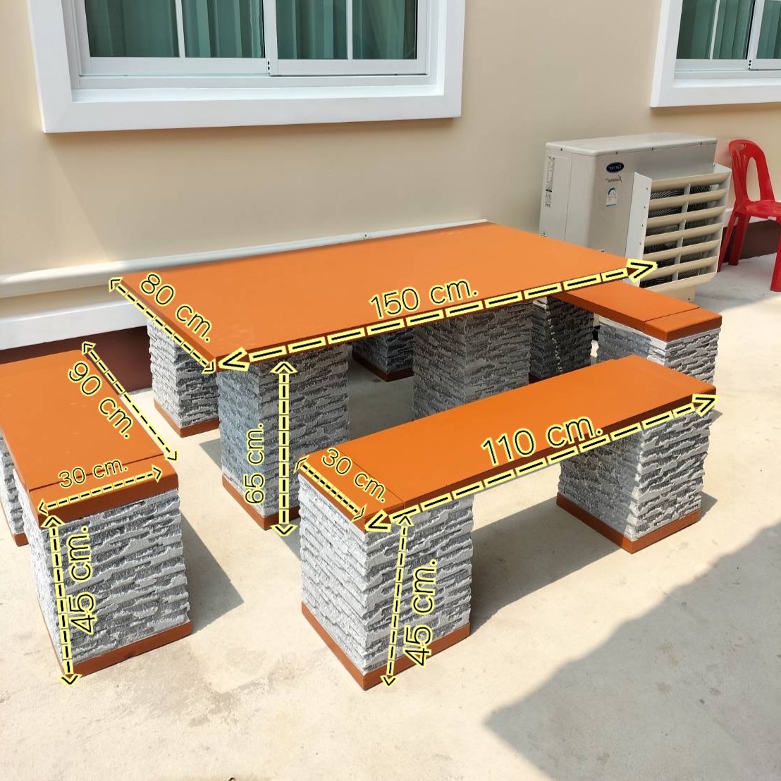 โต๊ะสนามกลางแจ้ง ชุดโต๊ะสนาม โต๊ะสนาม ชุด 8 ที่นั่ง แผ่นสีส้ม -ขาขาว ขนาด 150*80 cm