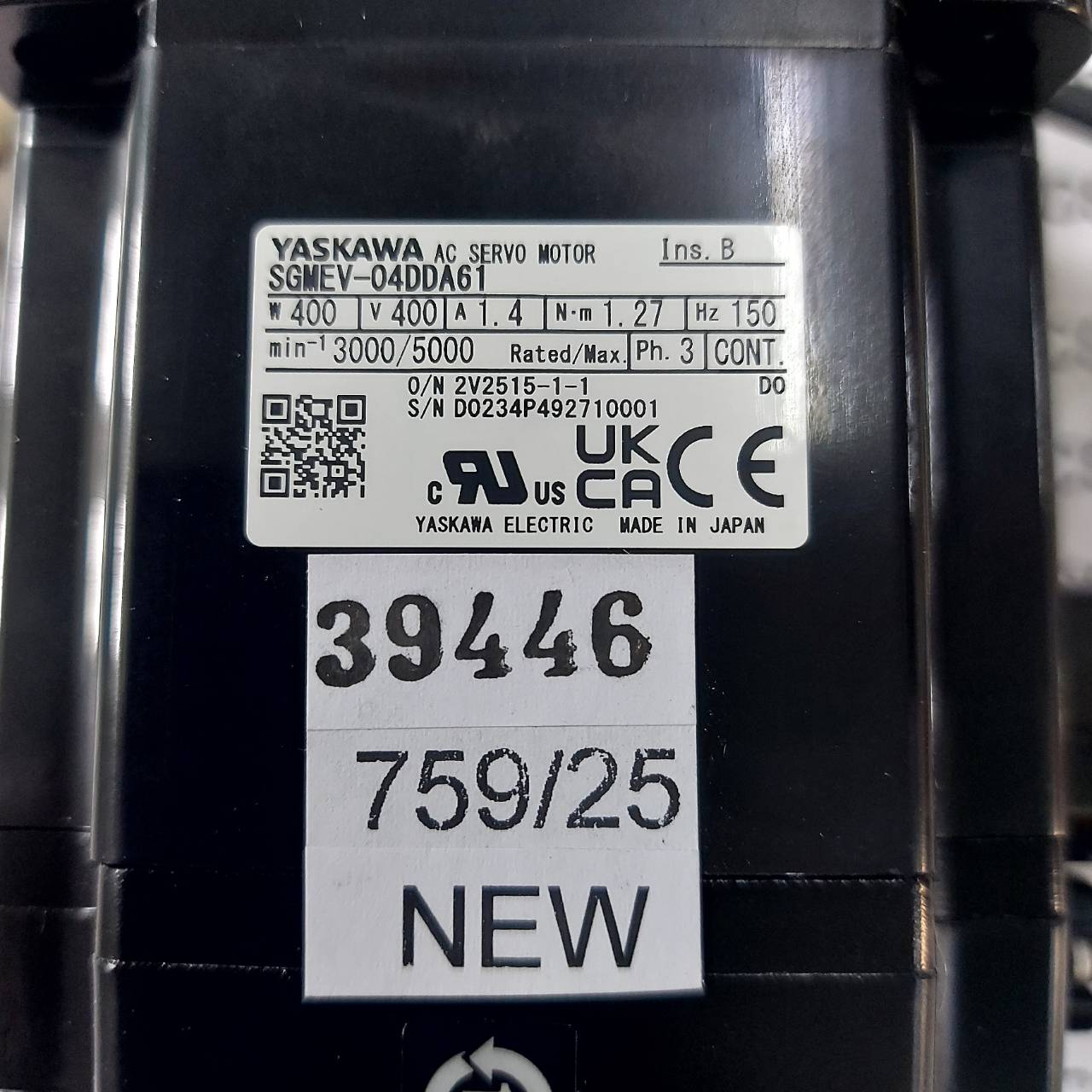 SERVO MOTOR "YASKAWA" MODEL : SGMEV-04DDA61
