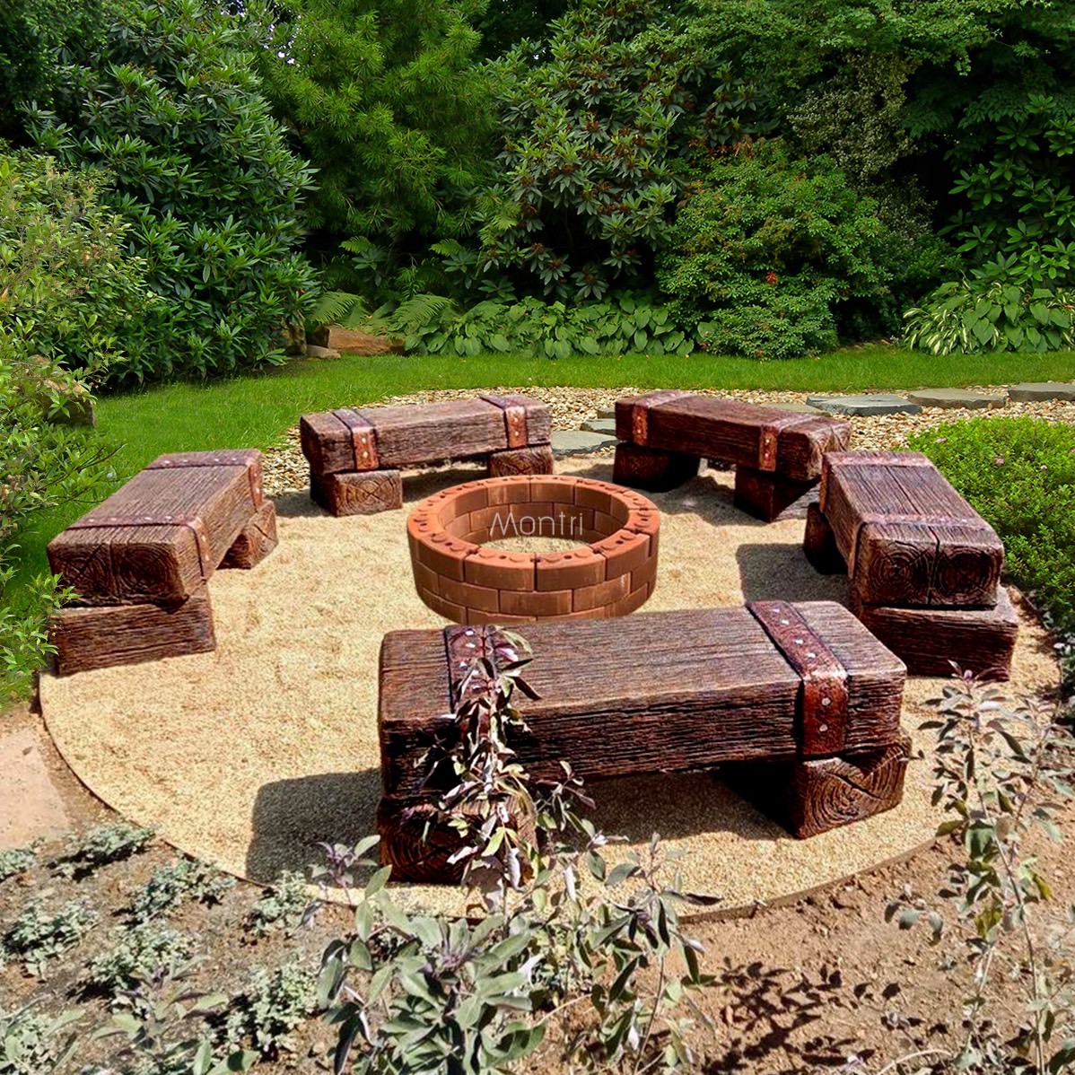 เซ็ต ม้านั่งสนาม 5 ชุด พร้อมเตาอิฐประสาน สุดคุ้ม ขนาด 40x120x45 cm.