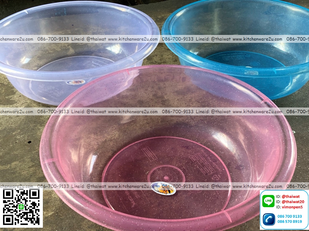 P11320 กะละมังใส 40 ซม (40*40*16 cm) กากเพชร No.9107 ขายดีมาก (ราคาส่งต่อ 1 โหล: 12 ใบ)