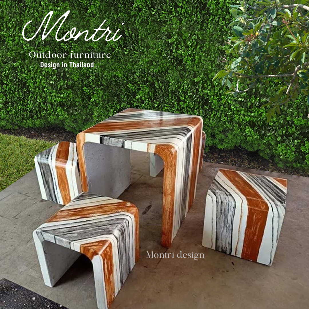 เก้าอี้ปูนซีเมนต์สไตล์ลอฟท์ รุ่น Loft mini สี ส้มเทาลายเฉียง โต๊ะปุนสไตล์ลอฟท์