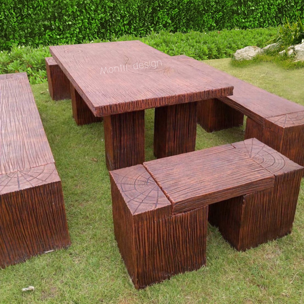 ชุดโต๊ะสนามปูนลายไม้ โต๊ะปุนลายไม้ โต๊ะปูนสนามลายไม้ขนาดใหญ่ เหมาะสำหรับนั่งทั้งในร่มหรือกลางแจ้ง งาน DiY