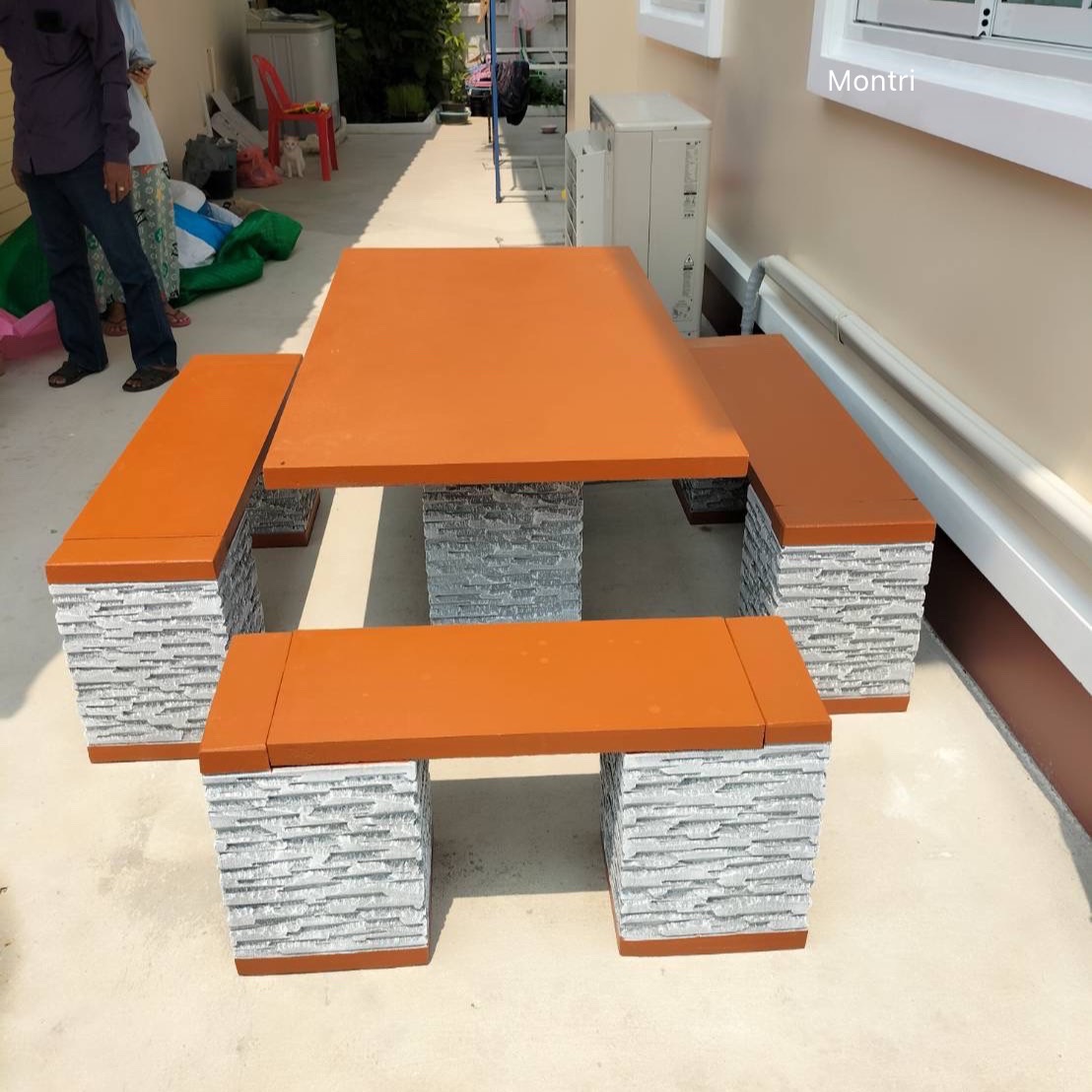 โต๊ะสนามกลางแจ้ง ชุดโต๊ะสนาม โต๊ะสนาม ชุด 8 ที่นั่ง แผ่นสีส้ม -ขาขาว ขนาด 150*80 cm