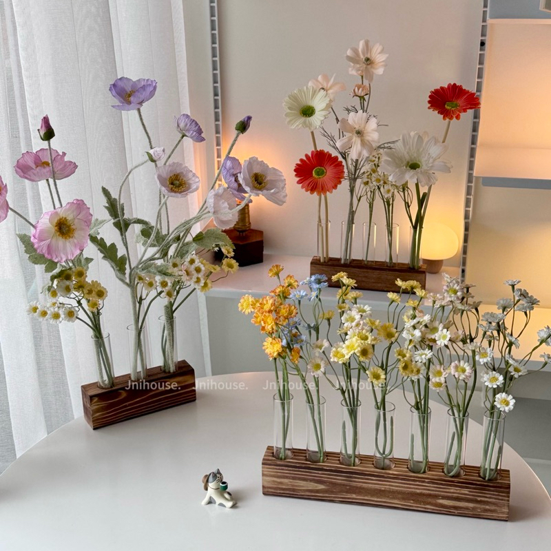 [พร้อมส่ง] Jnihouse : แจกันแท่งฐานไม้ แจกันฐานไม้ แจกันมินิมอล (Flower vase)