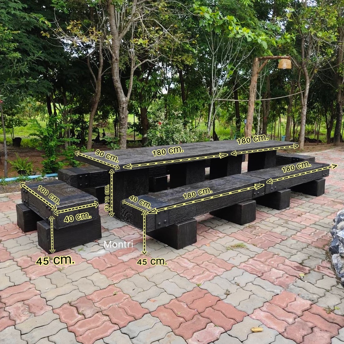 ชุดโต๊ะสนามไม้หมอน โต๊ะไม้หมอนกลางแจ้ง โต๊ะสนาม ยาว 3.6 เมตร