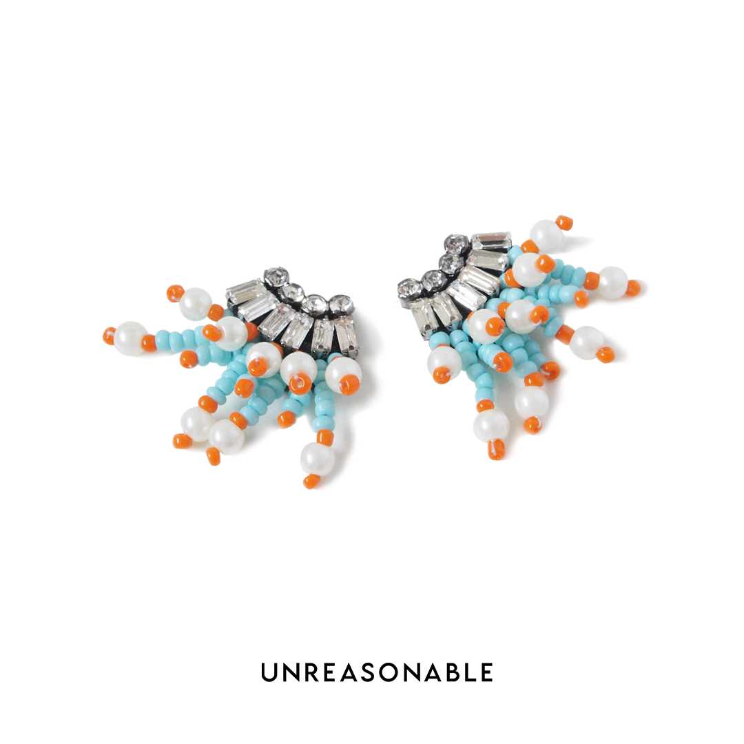 ต่างหูลูกปัด Handmade ต่างหูคลิป ต่างหูก้านเงินแท้ น้ำหนักเบา UA0858-01 Unreasonable Accessories