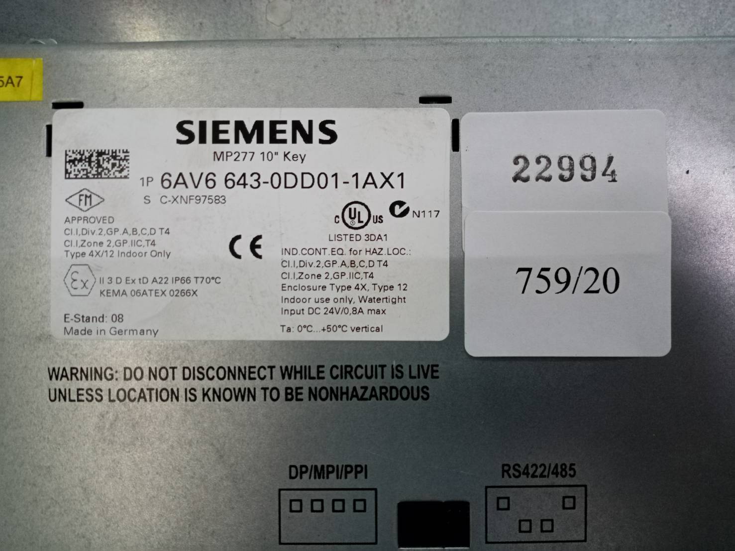 จำหน่าย 6AV6 643-0DD01-1AX1 (MP277 10 "KEY") HMI "SIEMENS"