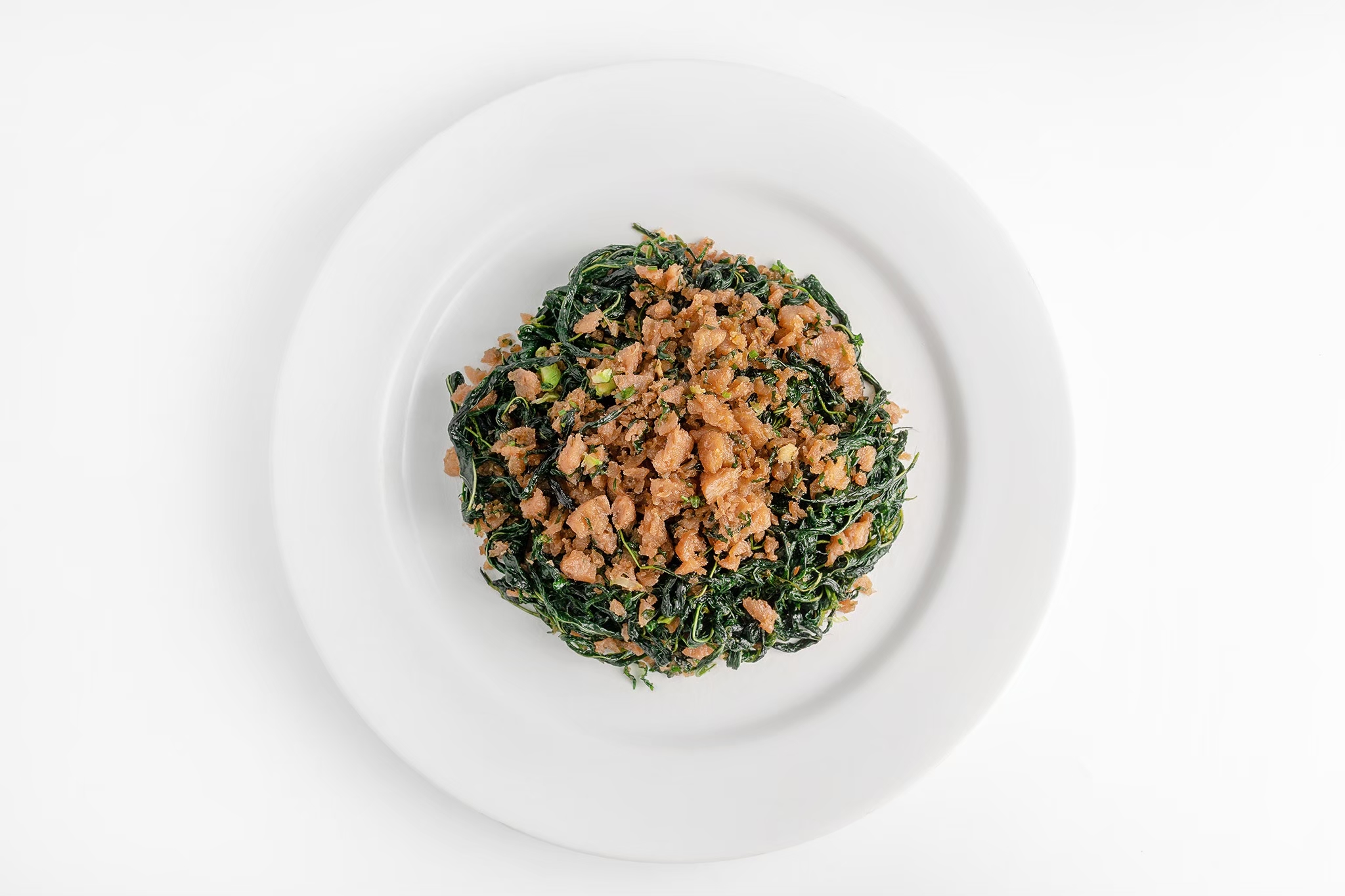 ผัดใบปอ (Stir fried juite leaves with vegan porkless)