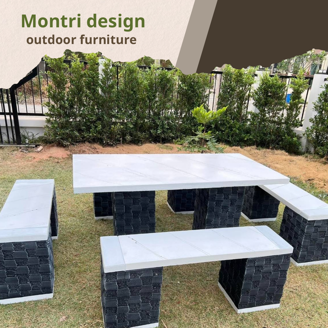 โต๊ะสนามกลางแจ้ง ชุดโต๊ะสนาม โต๊ะสนาม ชุด 8 ที่นั่ง แผ่นสีขาวสลัดดำเสริมเหล็ก ขนาด 150*80 cm