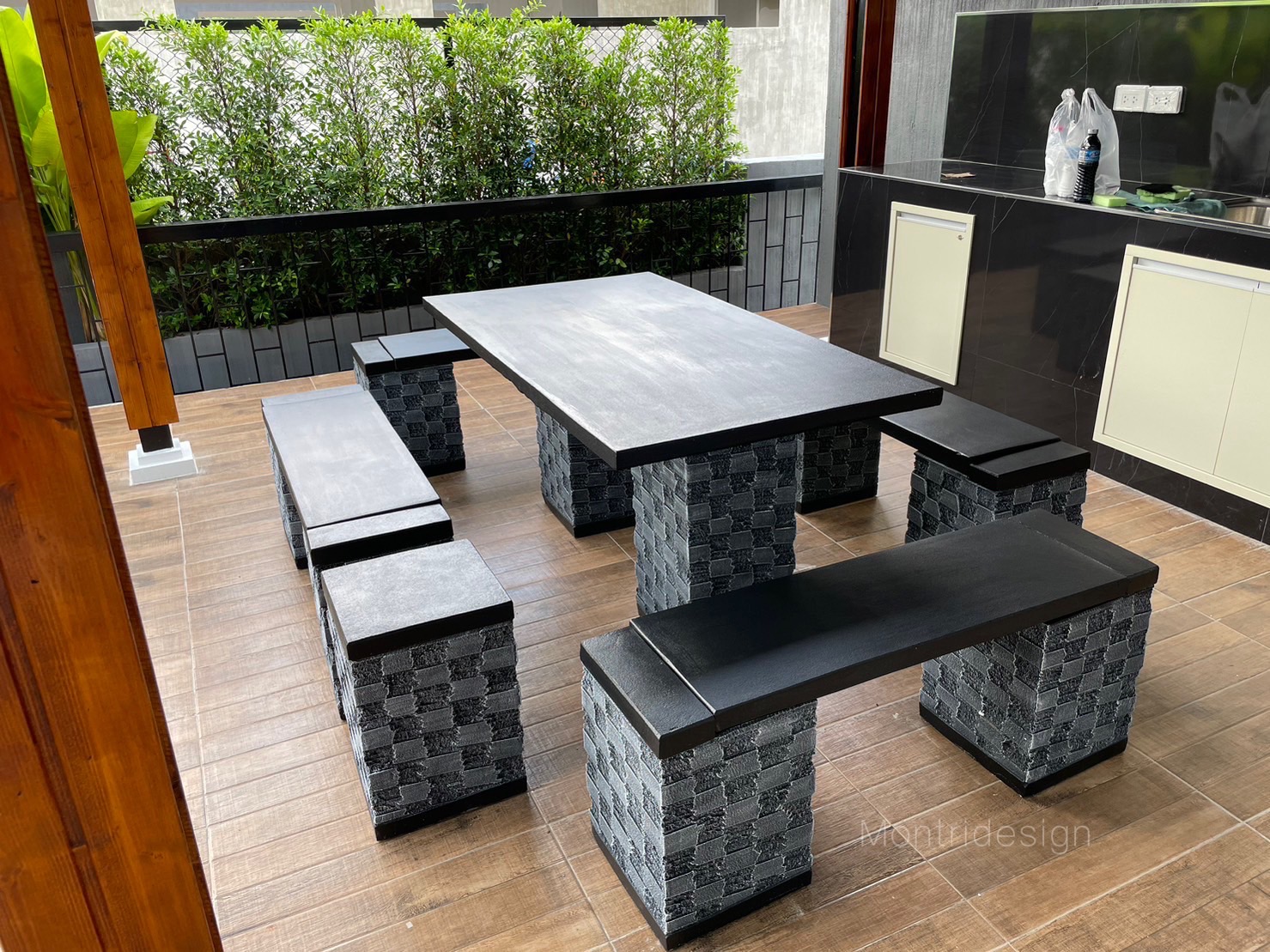 ชุดโต๊ะเก้าอี้สนาม โต๊ะปูนสนาม โต๊ะชุดในสวน ชุด 10 ที่นั่ง ชุดโต๊ะเก้าอี้ปูนสนาม