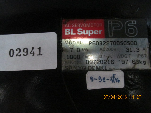 SERVO MOTOR " SANYO DENKI " MODEL : P60B22700SCS00