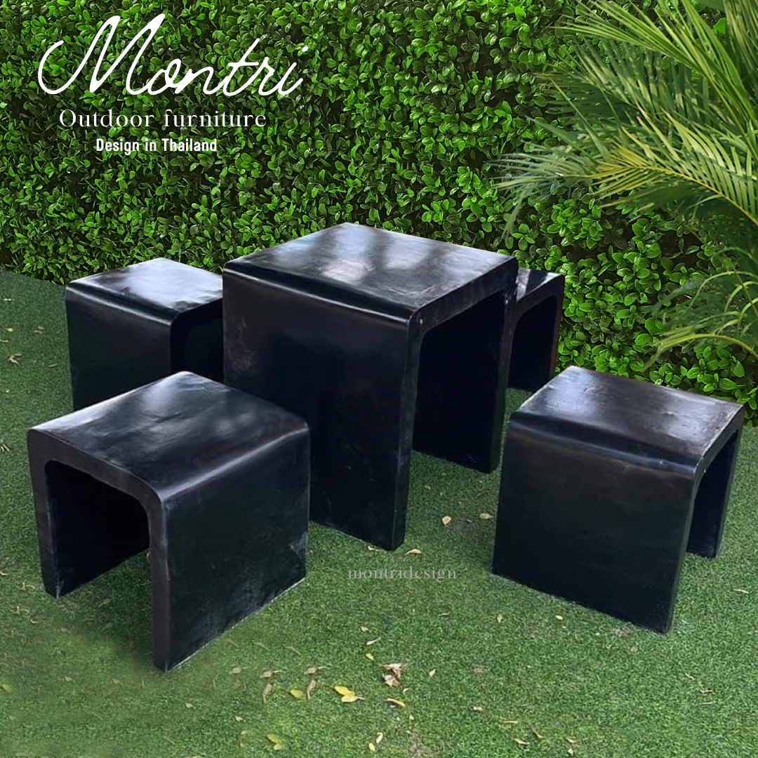 เก้าอี้ปูนซีเมนต์สไตล์ลอฟท์ รุ่น Loft mini ดำเงา โต๊ะปุนสไตล์ลอฟท์