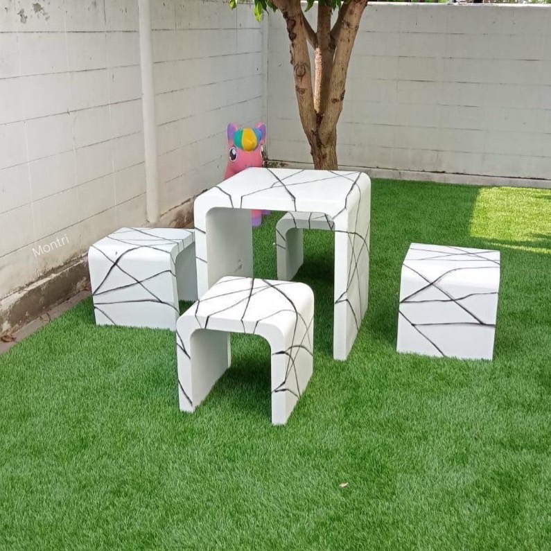 ชุดโต๊ะสนาม โต๊ะสนาม โต๊ะสนามกลางแจ้ง ชุดโต๊ะปูนซีเมนต์สไตล์ลอฟท์ รุ่น Loft mini สี Luxury white & black