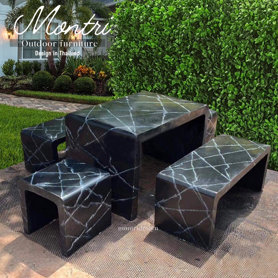 โต๊ะสนาม ชุดโต๊ะสนาม ชุดโต๊ะสนามกลางแจ้ง โต๊ะปูนซีเมนต์สไตล์ลอฟท์ รุ่น BigLoft สี Luxury black & white