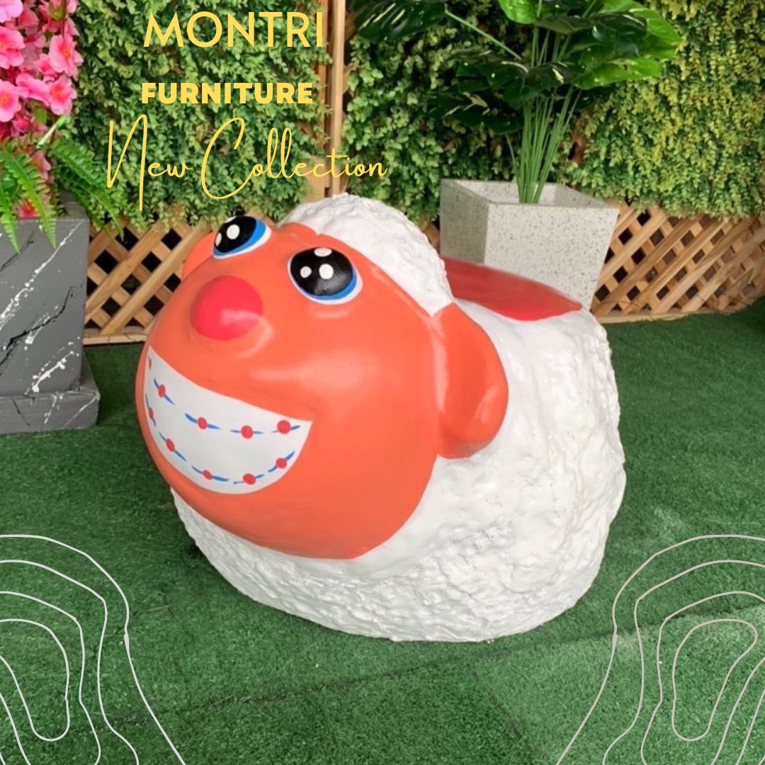 เก้าอี้ปูนรูปแกะ สุดน่ารัก เก้าอี้ปูนปั้นลูกแกะ เก้าอี้ลูกแกะ ม้านั่งสนามในสวน