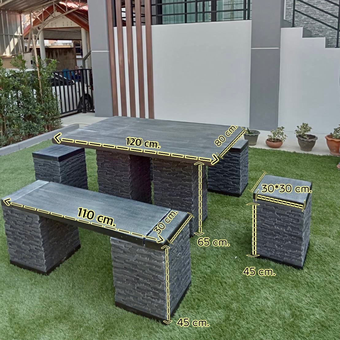 ชุดโต๊ะสนาม โต๊ะสนามกลางแจ้ง สินค้าทำจากปูนเสริมเหล็ก ทนแดด ทนฝน ขนาด 120*80 cm.